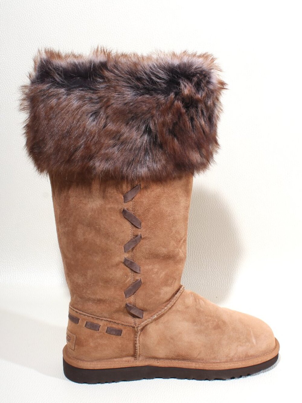 UGG Rosana 1008044 Womens Size 9 Chestnut Tall Fur Cuff Sheepskin Boots - Picture 3 of 9